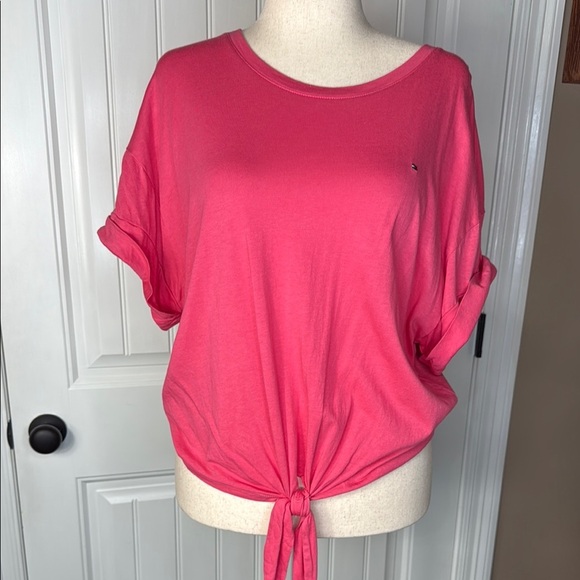 Tommy Hilfiger pink tie front top Sz XL - Picture 1 of 10